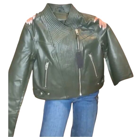 BlankNYC Olive Quilted Detail Moto Jacket, Size S, New with Tag - Picture 5 of 12
